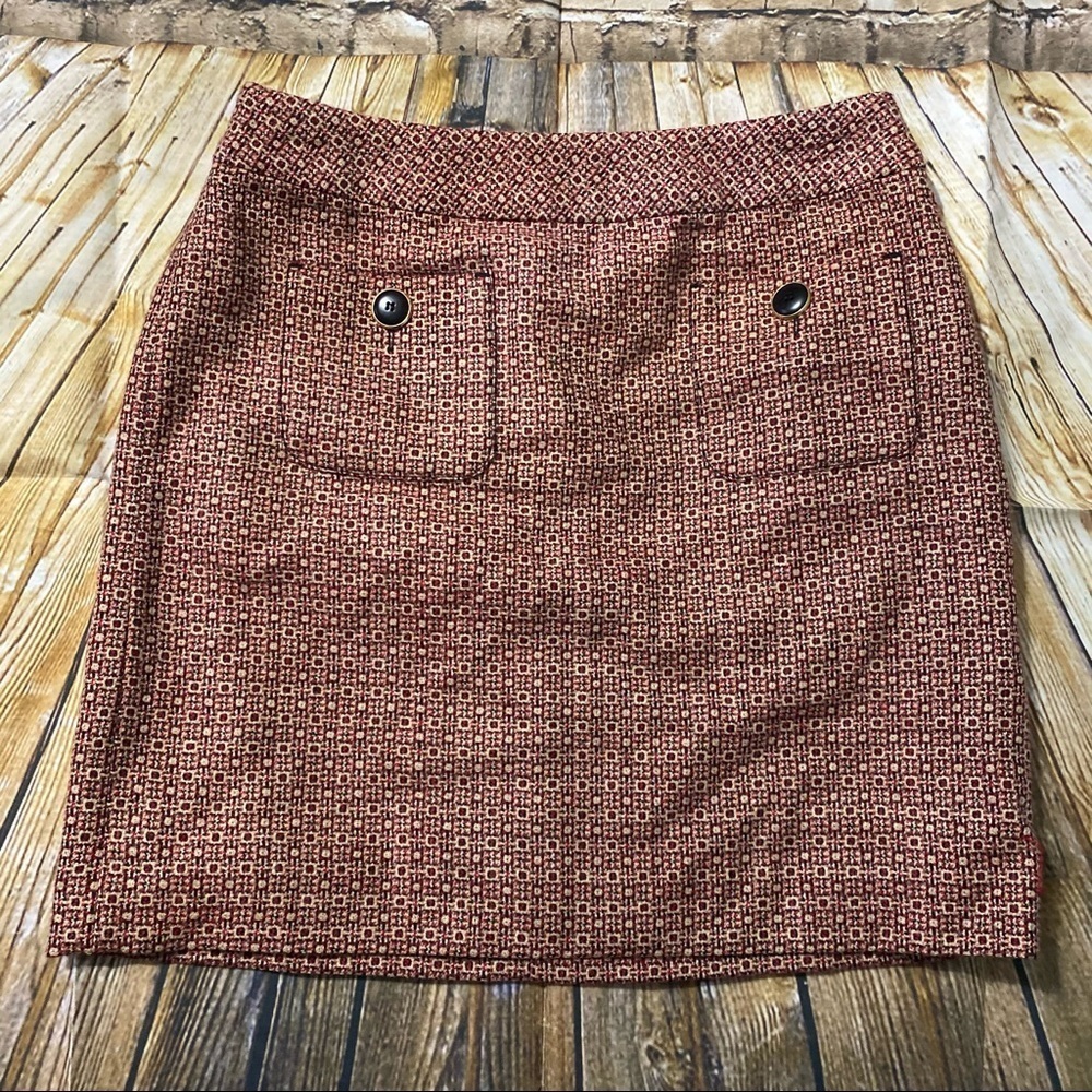 NWT LOFT Red Geometric Print Wool Blend Mini Skirt